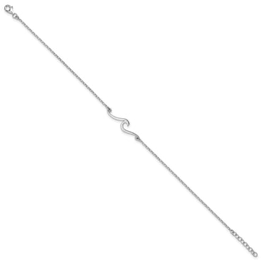 Sterling Silver Rhodium-plated Polished Wave 9 +1in Anklet