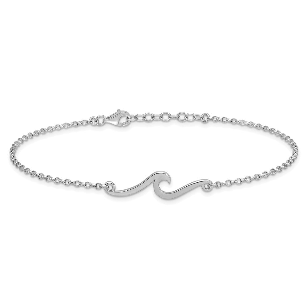 Sterling Silver Rhodium-plated Polished Wave 9 +1in Anklet