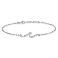 Sterling Silver Rhodium-plated Polished Wave 9 +1in Anklet