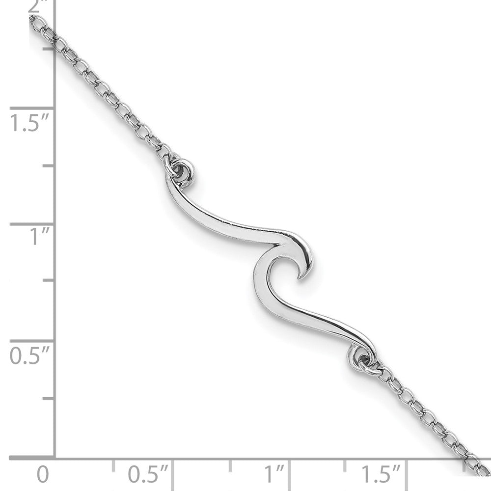 Sterling Silver Rhodium-plated Polished Wave 9 +1in Anklet