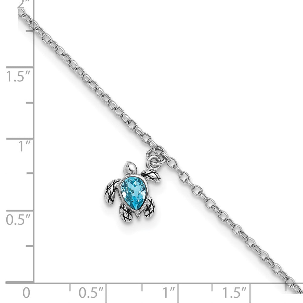 Sterling Silver Rhodium-Plated Preciosa Crystal Turtle 9 +1in Anklet