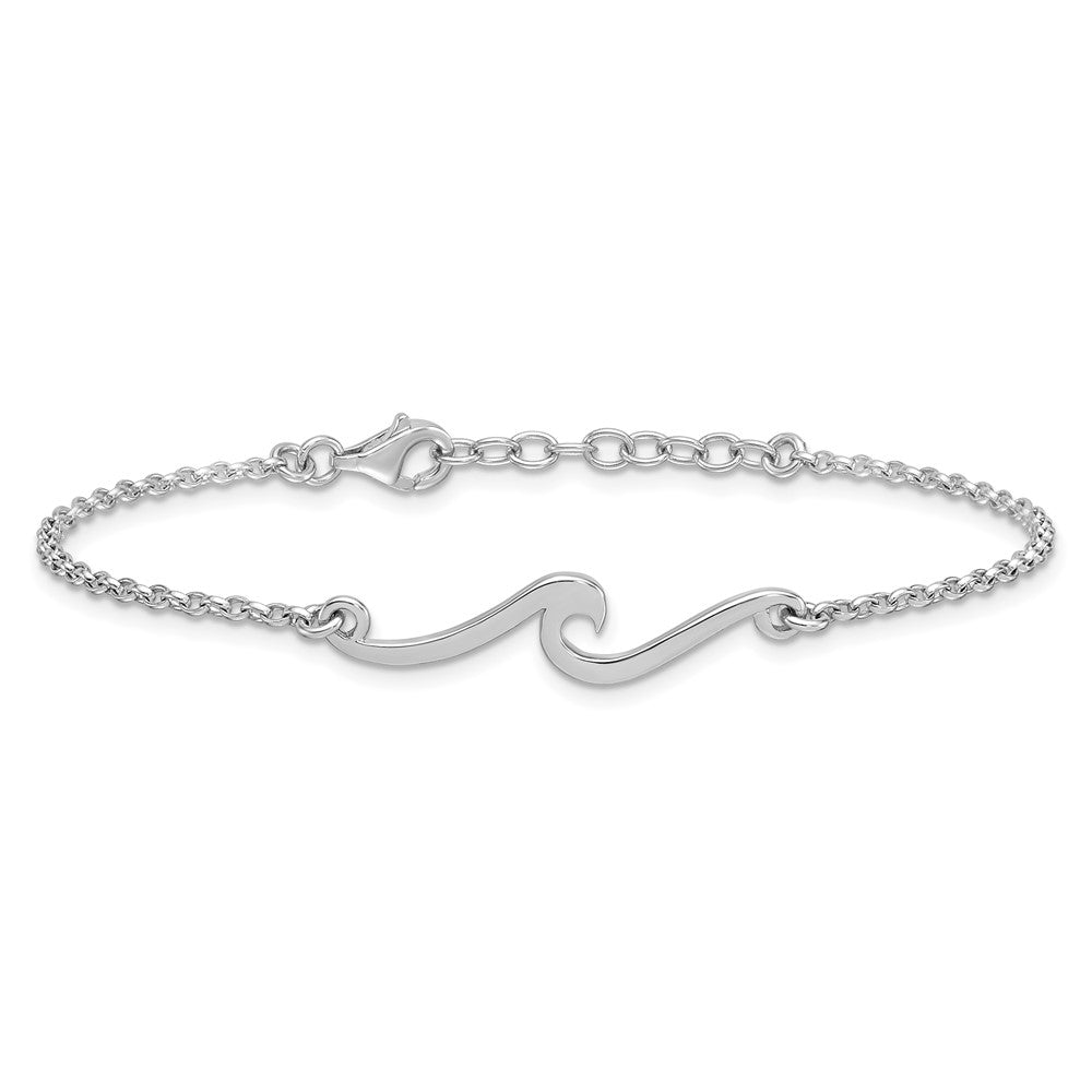 Sterling Silver Rhodium-plated Polished Wave 7 +1in Bracelet
