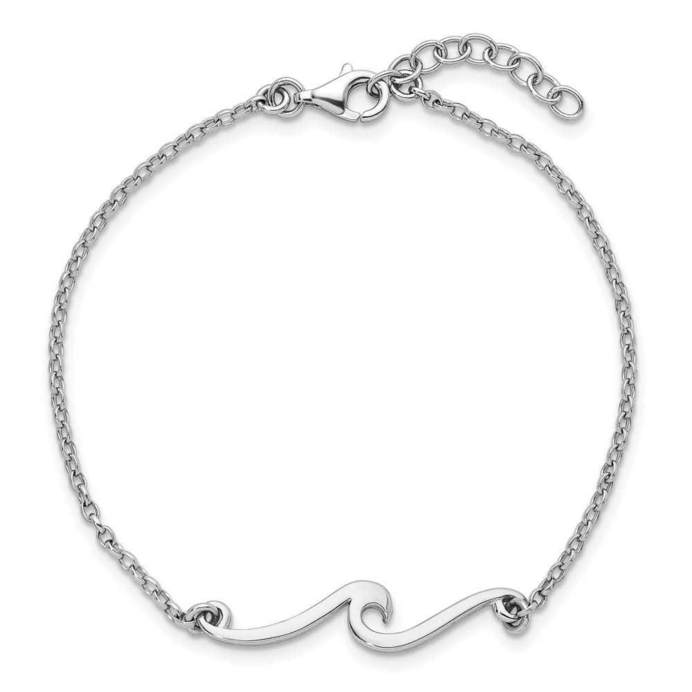 Sterling Silver Rhodium-plated Polished Wave 7 +1in Bracelet