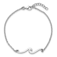 Sterling Silver Rhodium-plated Polished Wave 7 +1in Bracelet