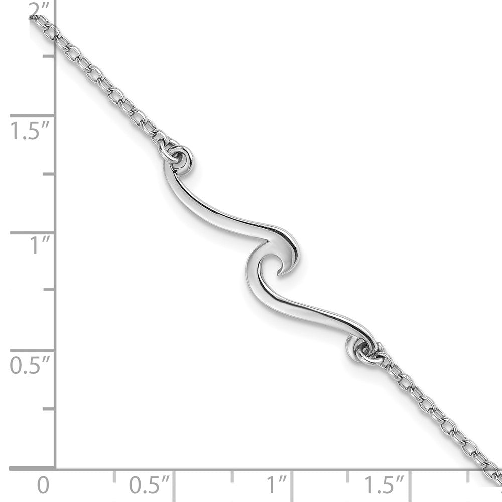Sterling Silver Rhodium-plated Polished Wave 7 +1in Bracelet