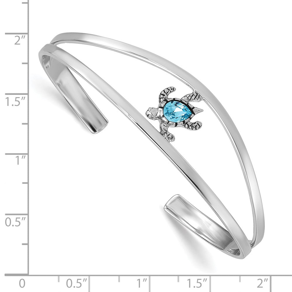 Sterling Silver Rhodium-plated Blue Crystal Turtle Bangle
