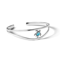 Sterling Silver Rhodium-plated Blue Crystal Turtle Bangle