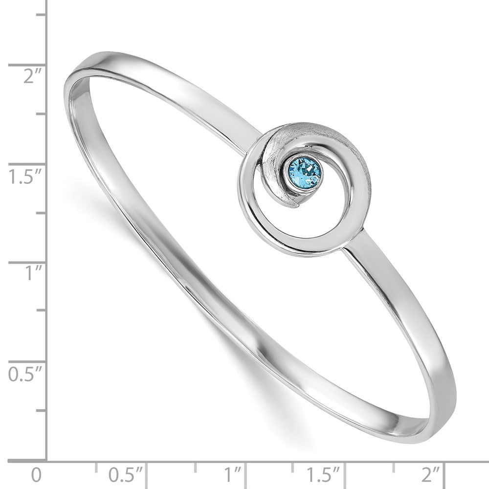 Sterling Silver Rhodium-Plated Crystal Wave Closed Latch Bangle