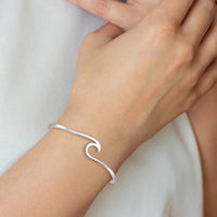 Sterling Silver Rhodium-plated Polished Wave Bangle