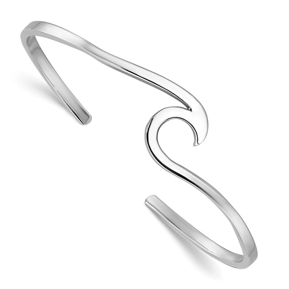 Sterling Silver Rhodium-plated Polished Wave Bangle