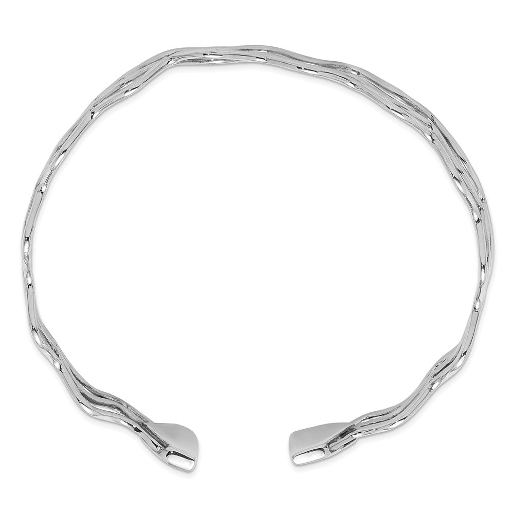Sterling Silver Rhodium-plated Polished Multi Wave Bangle