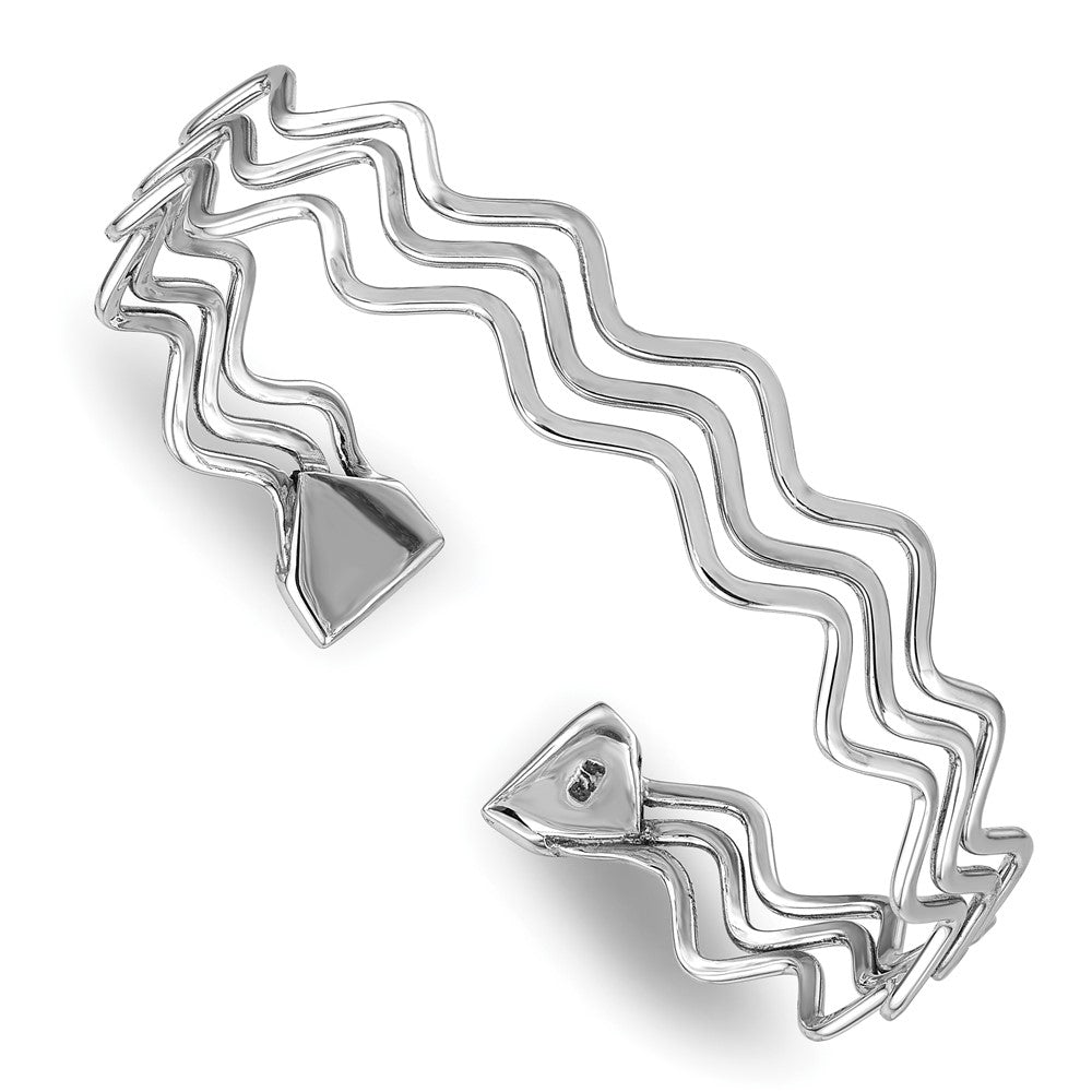 Sterling Silver Rhodium-plated Polished Multi Wave Bangle
