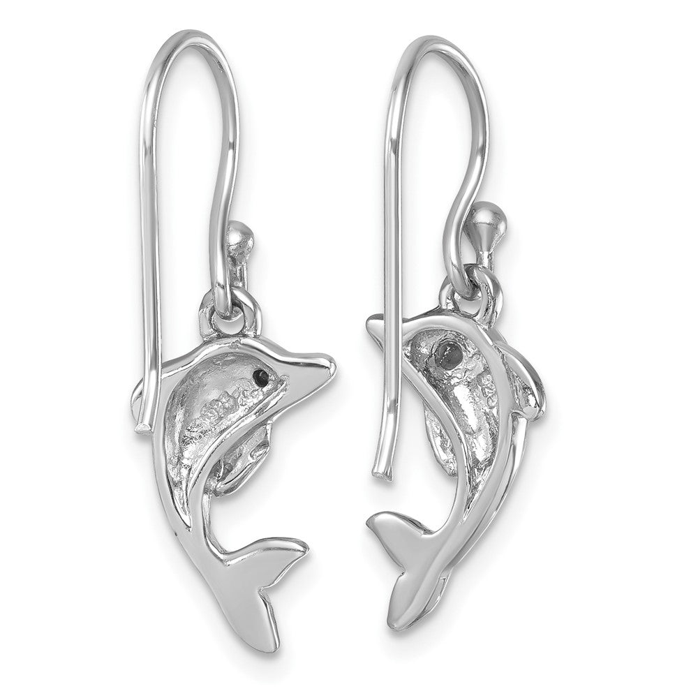 Sterling Silver Rhodium-plated Polished Dolphin Dangle Earrings