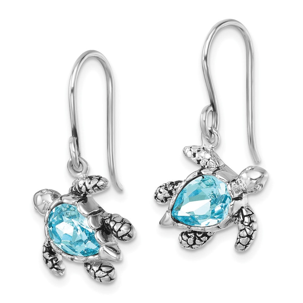 Sterling Silver Rhodium-plated Crystal Turtle Dangle Earrings