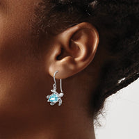 Sterling Silver Rhodium-plated Crystal Turtle Dangle Earrings