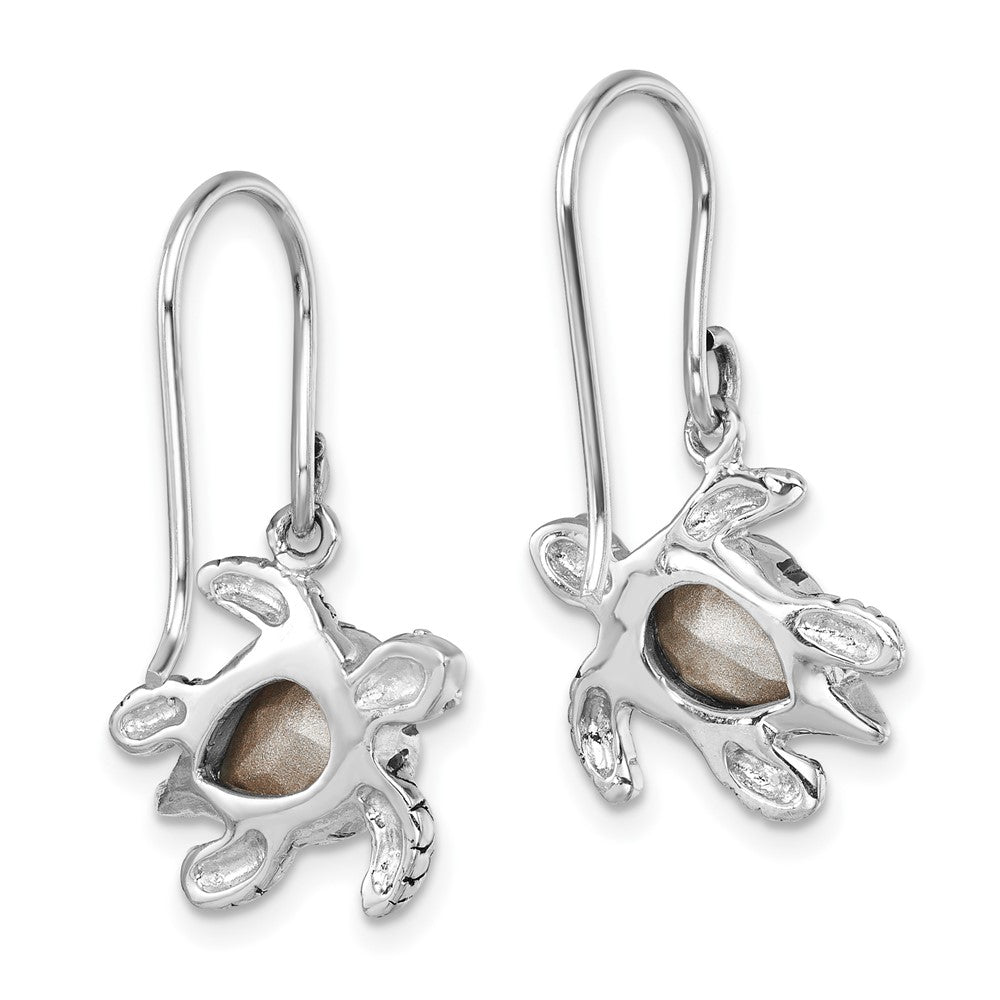 Sterling Silver Rhodium-plated Crystal Turtle Dangle Earrings