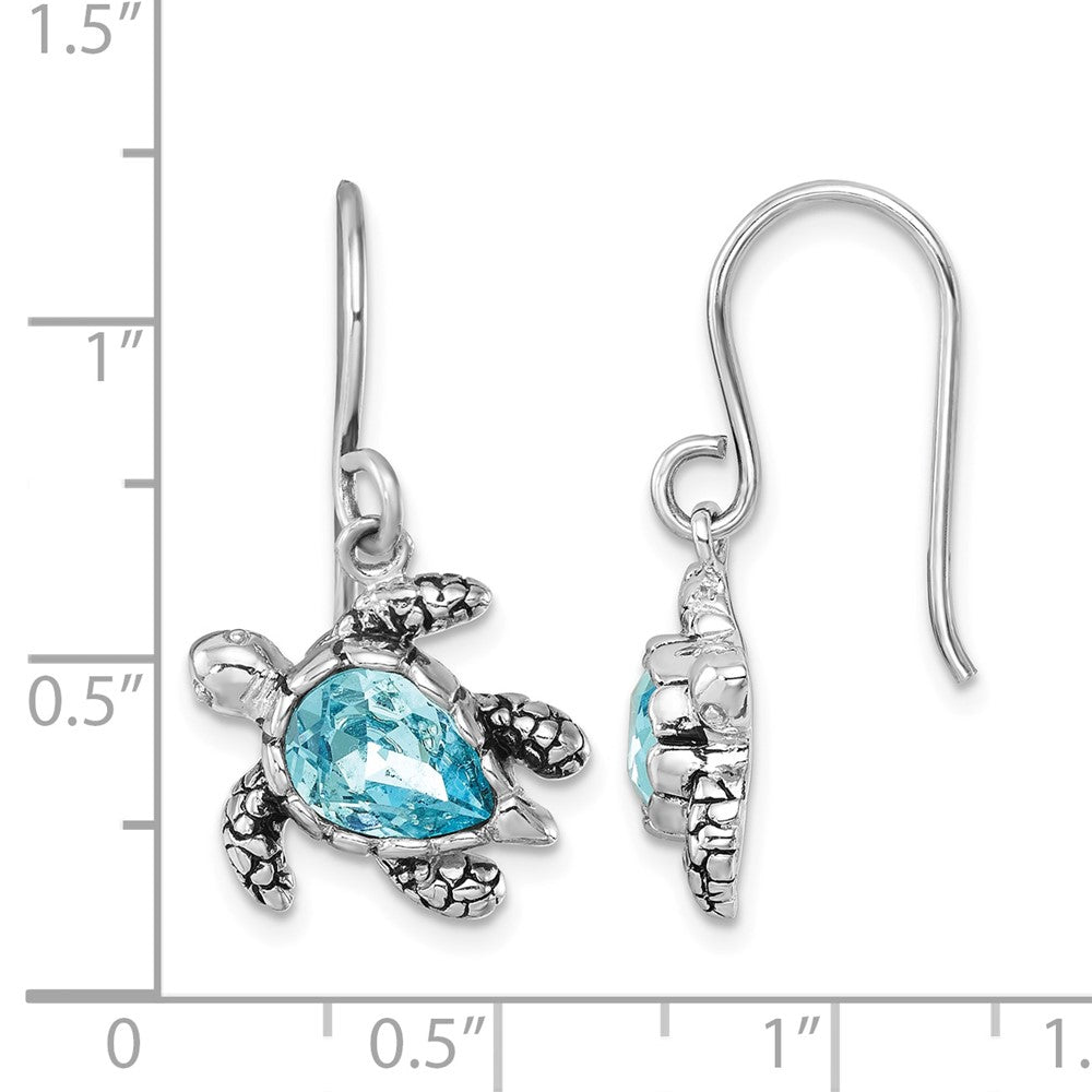 Sterling Silver Rhodium-plated Crystal Turtle Dangle Earrings