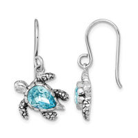 Sterling Silver Rhodium-plated Crystal Turtle Dangle Earrings