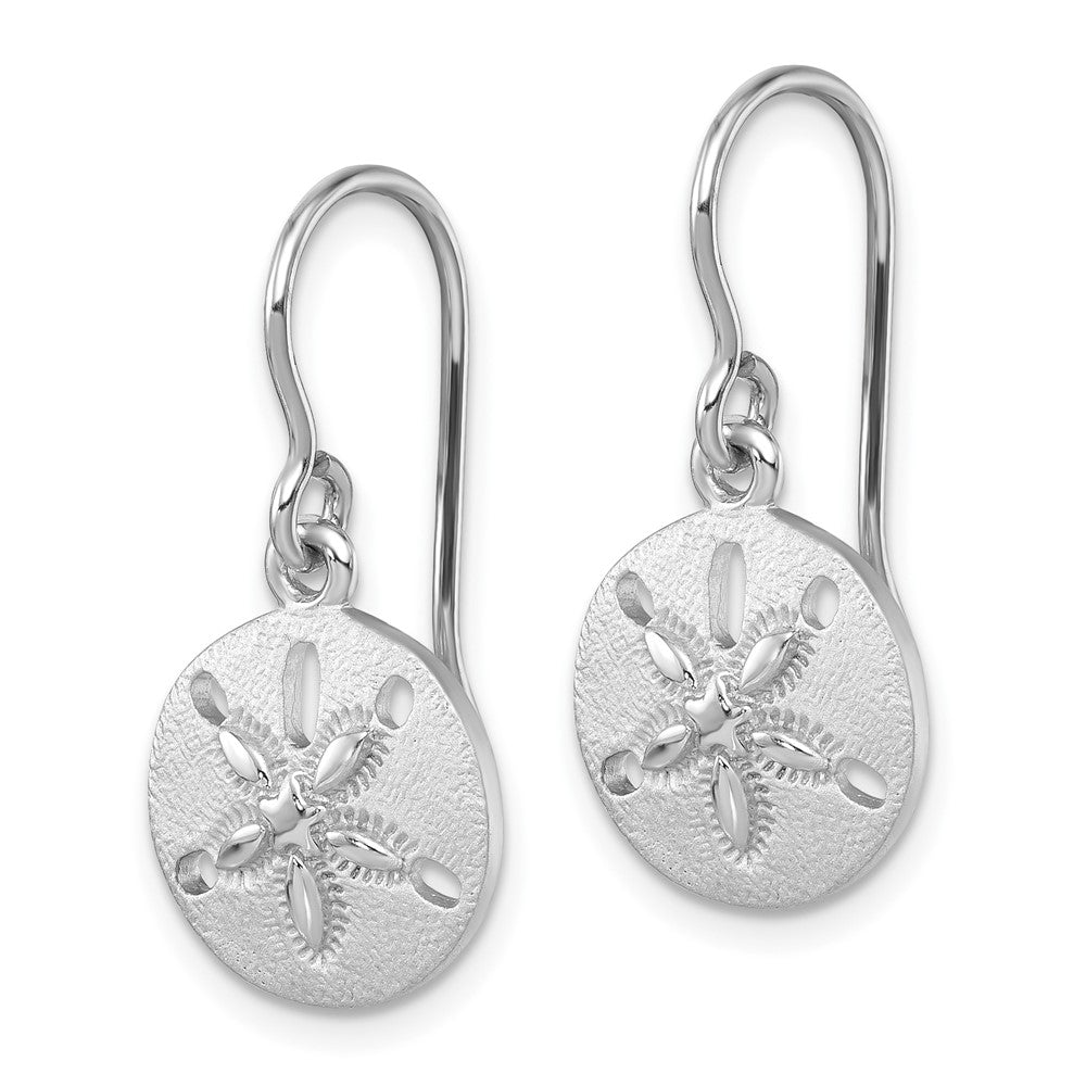 Sterling Silver Rhodium-plated Polished Sand Dollar Dangle Earrings