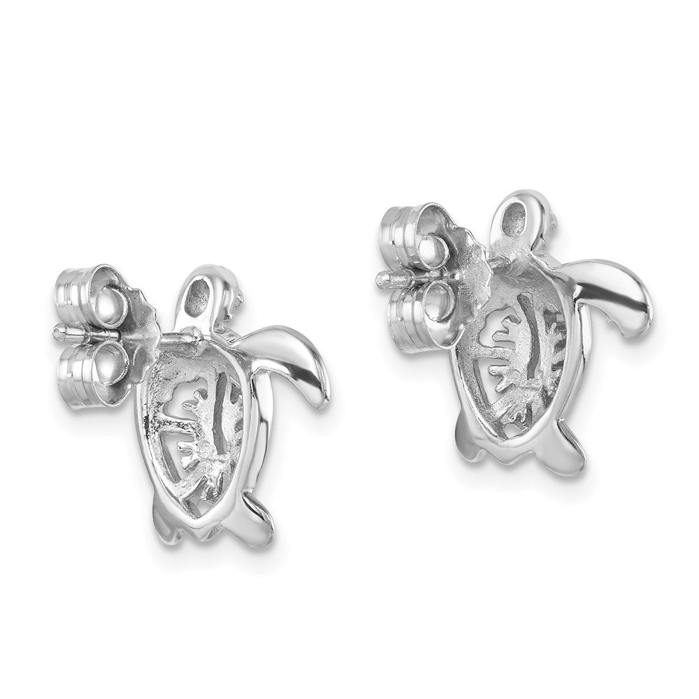 Sterling Silver Rhodium-Plated Polished Flower Back Turtle Post Earrings