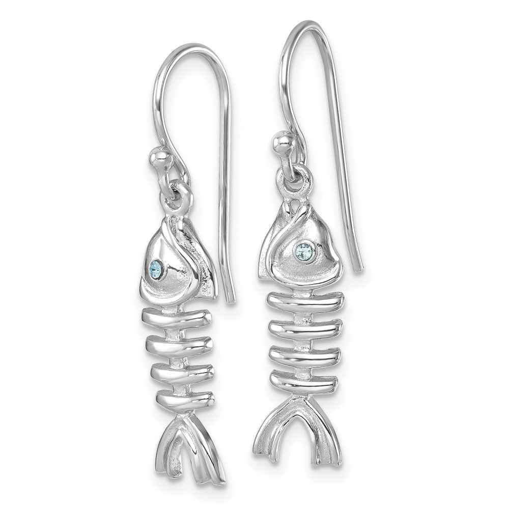Sterling Silver Rhodium-plated Polished Crystal Eye Bonefish Dangle Earring