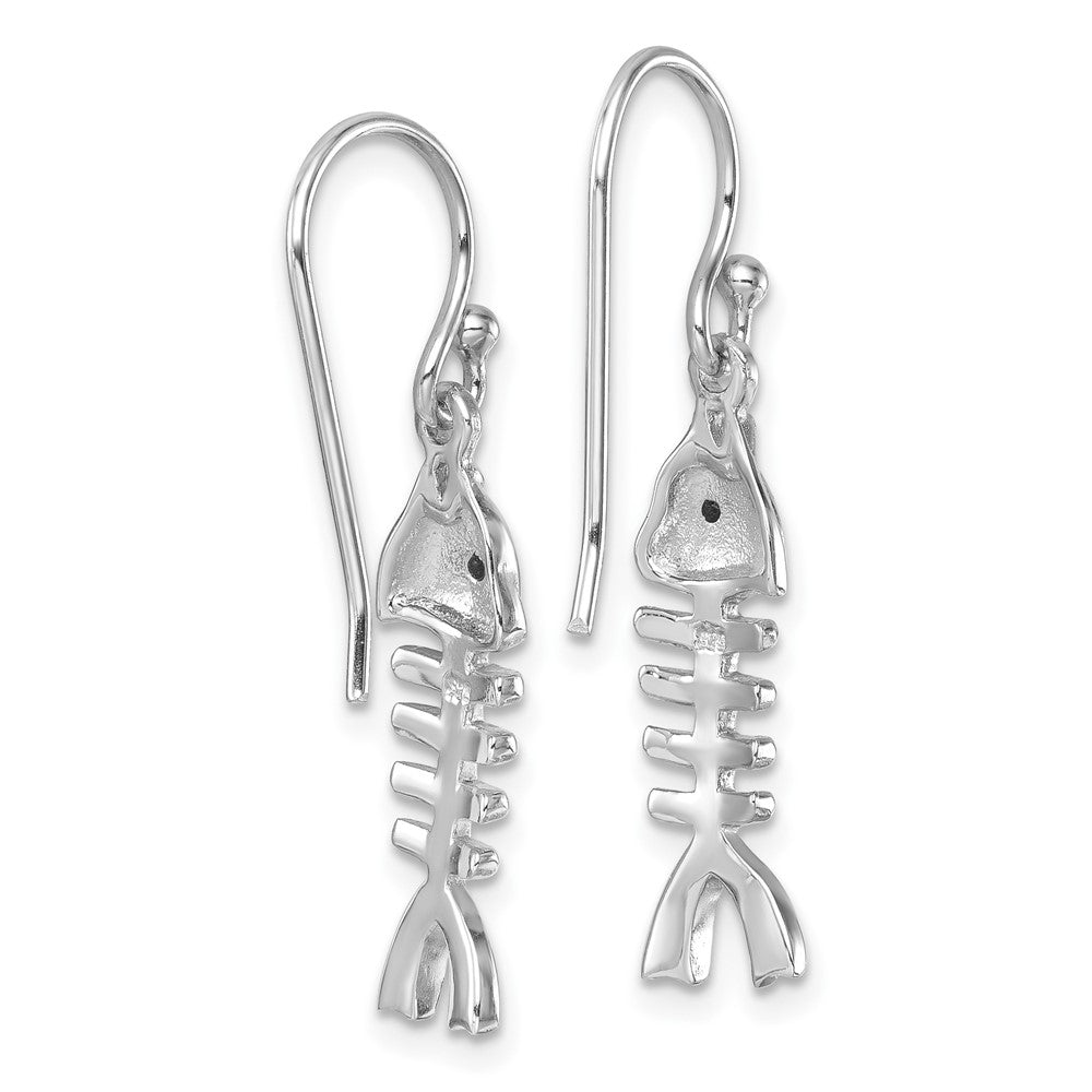 Sterling Silver Rhodium-plated Polished Crystal Eye Bonefish Dangle Earring
