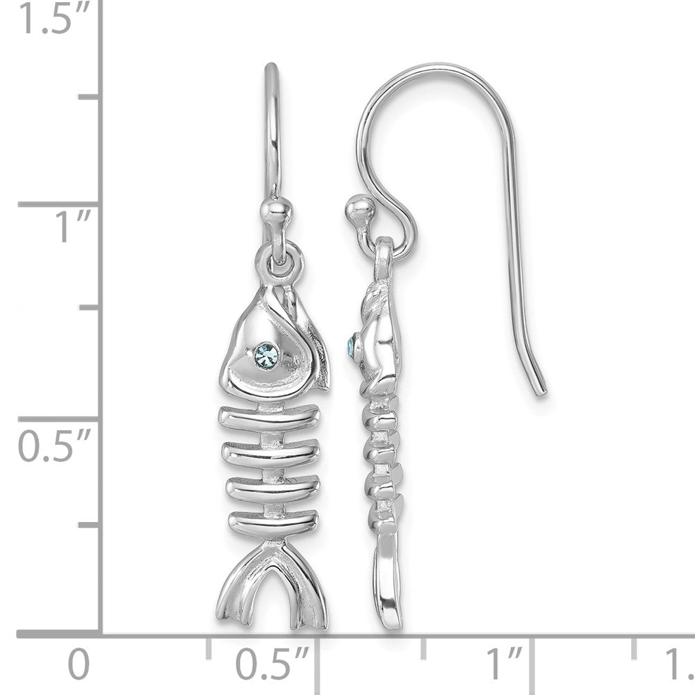 Sterling Silver Rhodium-plated Polished Crystal Eye Bonefish Dangle Earring