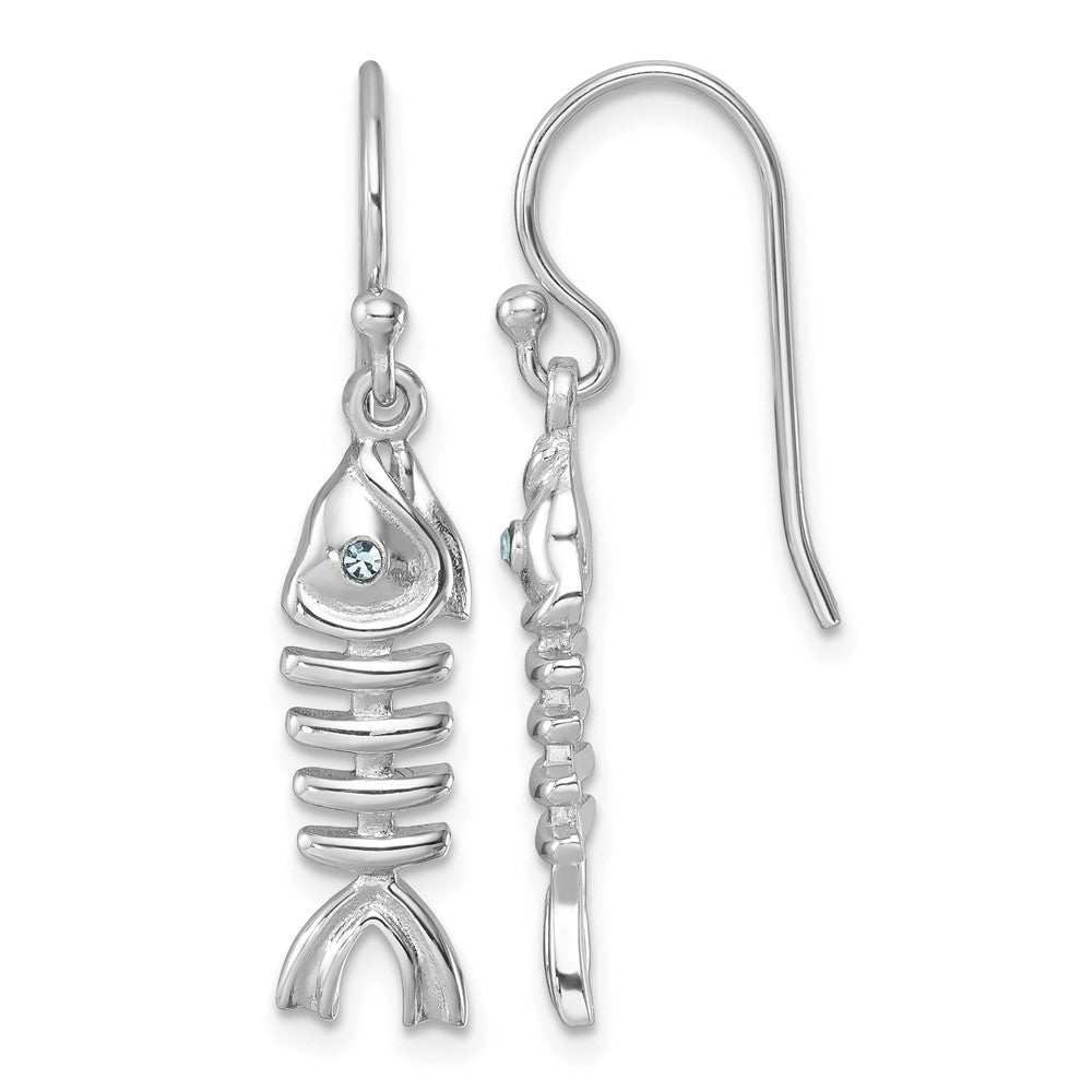 Sterling Silver Rhodium-plated Polished Crystal Eye Bonefish Dangle Earring