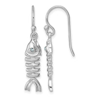 Sterling Silver Rhodium-plated Polished Crystal Eye Bonefish Dangle Earring