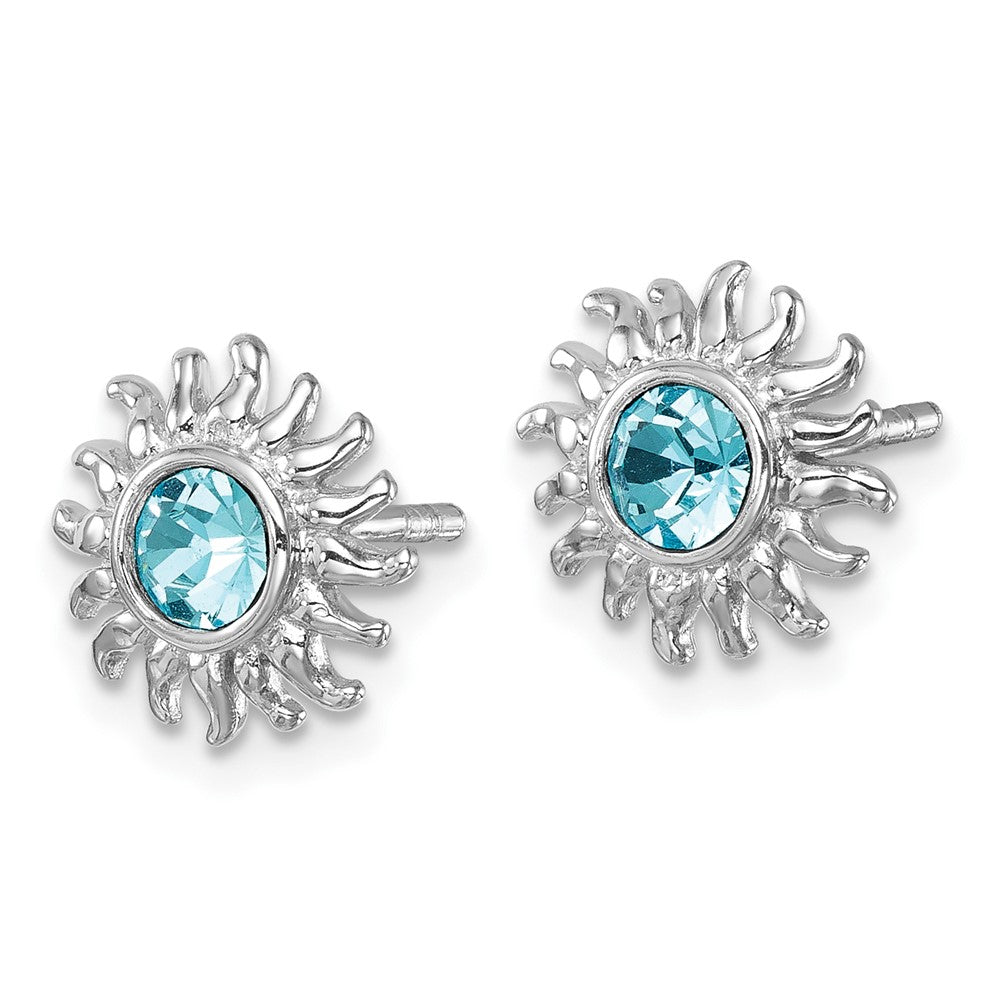 Sterling Silver Rhodium-Plated Polished Blue Crystal Sun Post Earrings