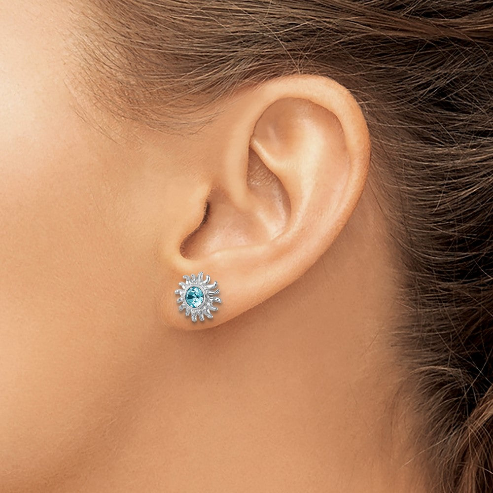 Sterling Silver Rhodium-Plated Polished Blue Crystal Sun Post Earrings