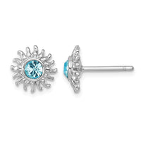 Sterling Silver Rhodium-Plated Polished Blue Crystal Sun Post Earrings