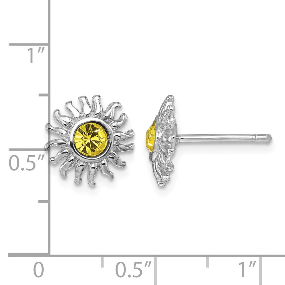 Sterling Silver Rhodium-Plated Polished Yellow Crystal Sun Post Earrings