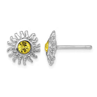 Sterling Silver Rhodium-Plated Polished Yellow Crystal Sun Post Earrings