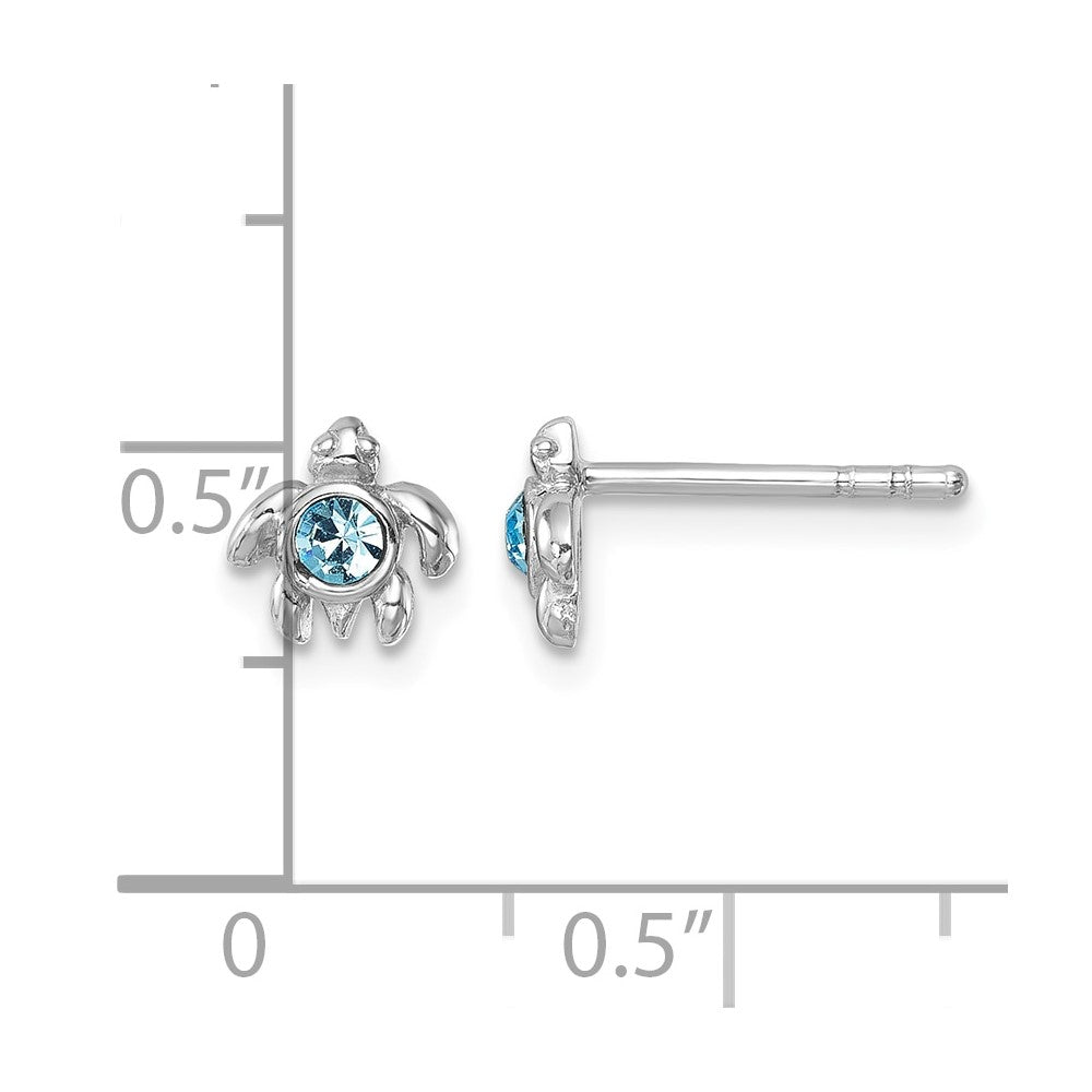 Sterling Silver Rhodium-Plated Crystal Inlay Tiny Turtle Earrings