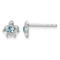 Sterling Silver Rhodium-Plated Crystal Inlay Tiny Turtle Earrings
