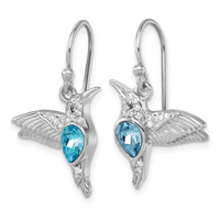 Sterling Silver Rhodium-Plated Crystal Inlay Hummingbird Dangle Earrings