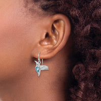 Sterling Silver Rhodium-Plated Crystal Inlay Hummingbird Dangle Earrings