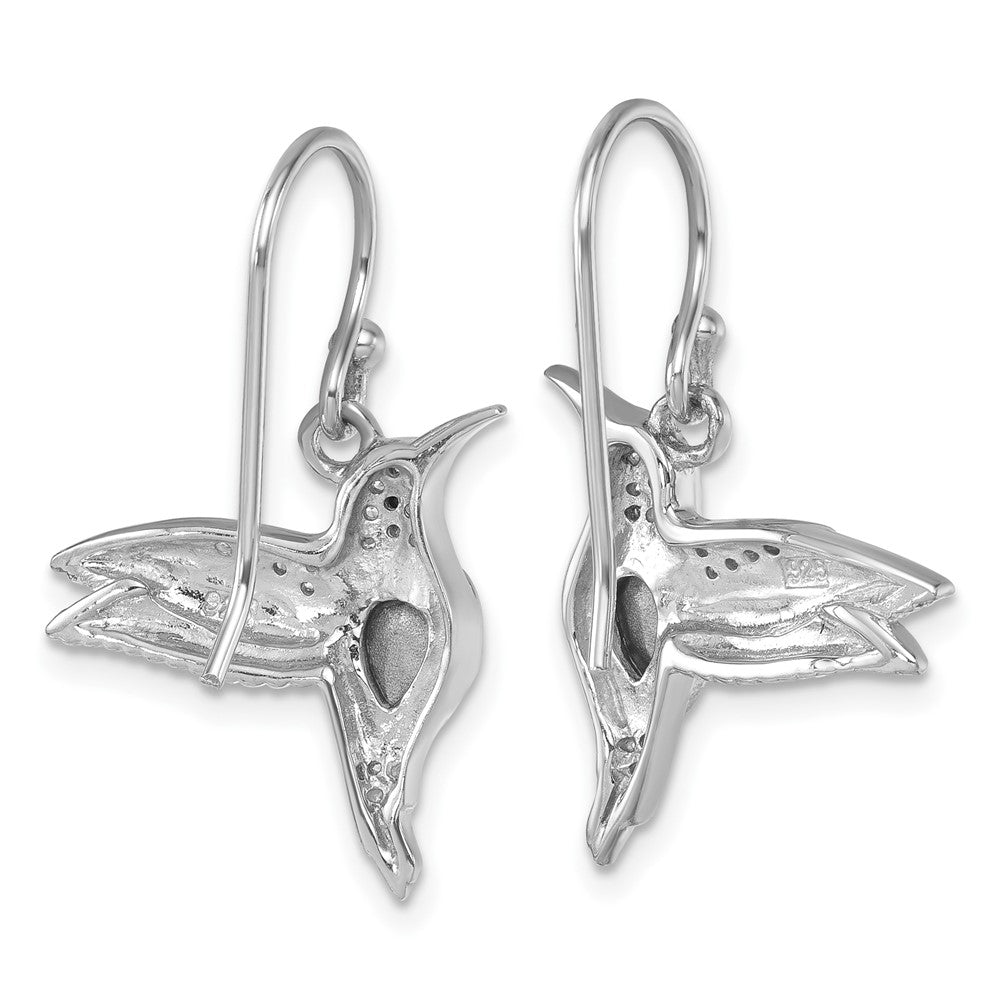 Sterling Silver Rhodium-Plated Crystal Inlay Hummingbird Dangle Earrings