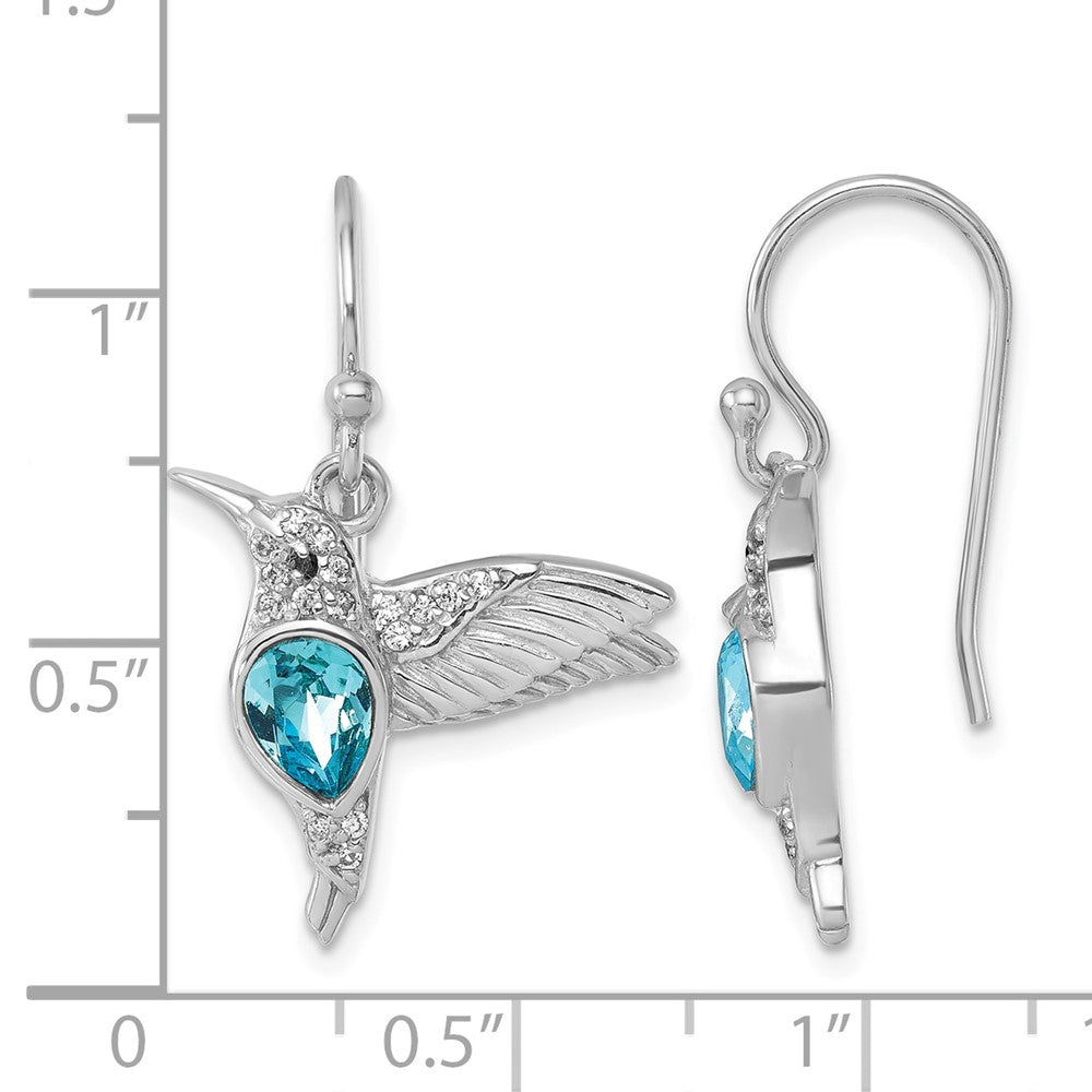 Sterling Silver Rhodium-Plated Crystal Inlay Hummingbird Dangle Earrings