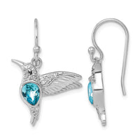 Sterling Silver Rhodium-Plated Crystal Inlay Hummingbird Dangle Earrings