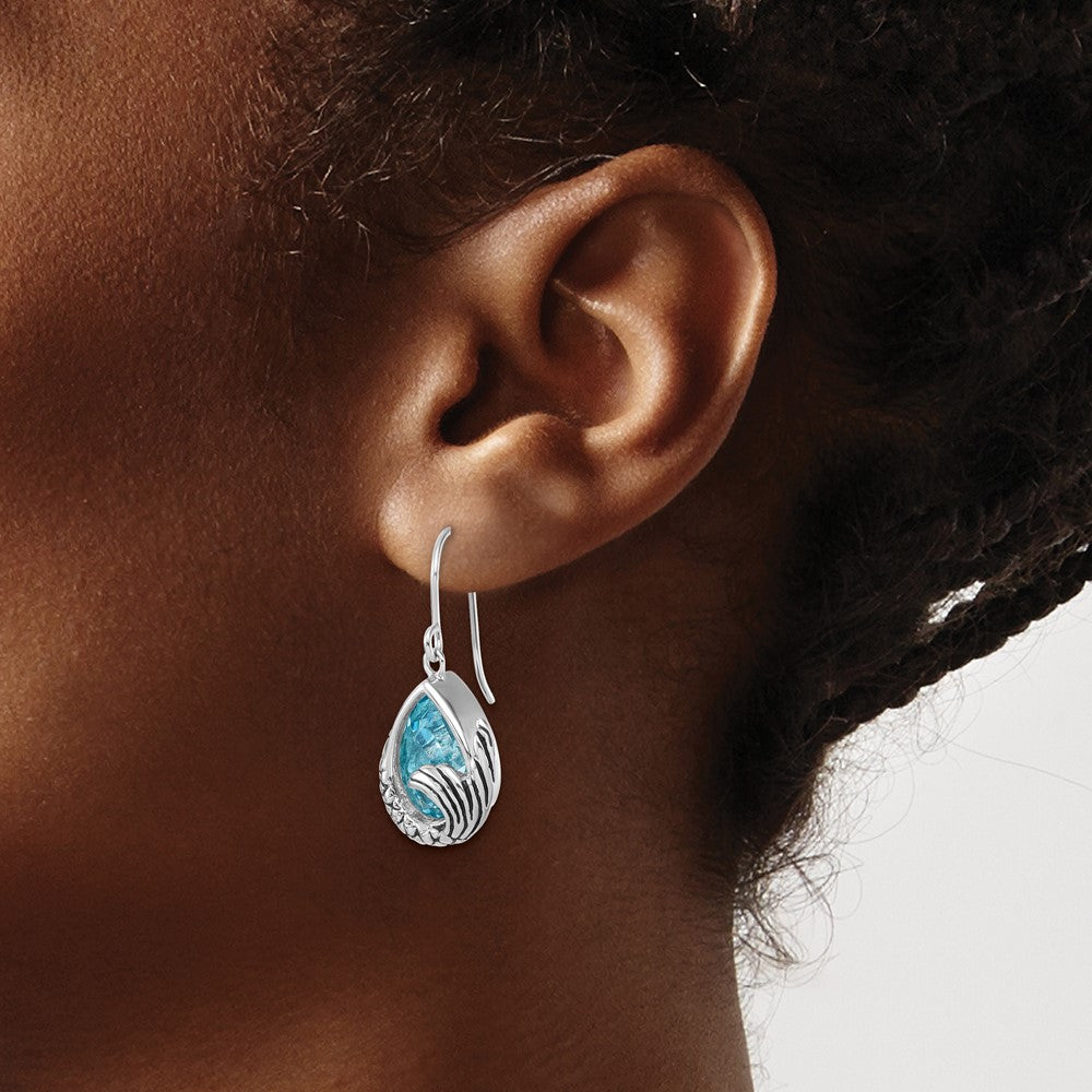 Sterling Silver Rhodium-plated Crystal Mermaid Tail Dangle Earrings