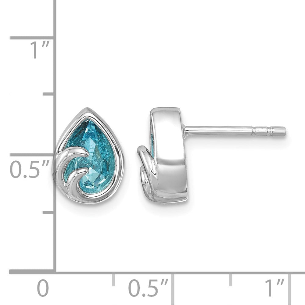 Sterling Silver Rhodium-Plated Polished Crystal Wave Post Earrings