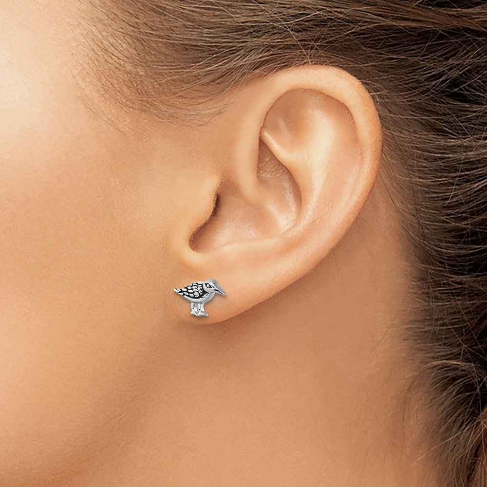 Sterling Silver Rhodium-plated Antiqued Sandpiper Post Earrings