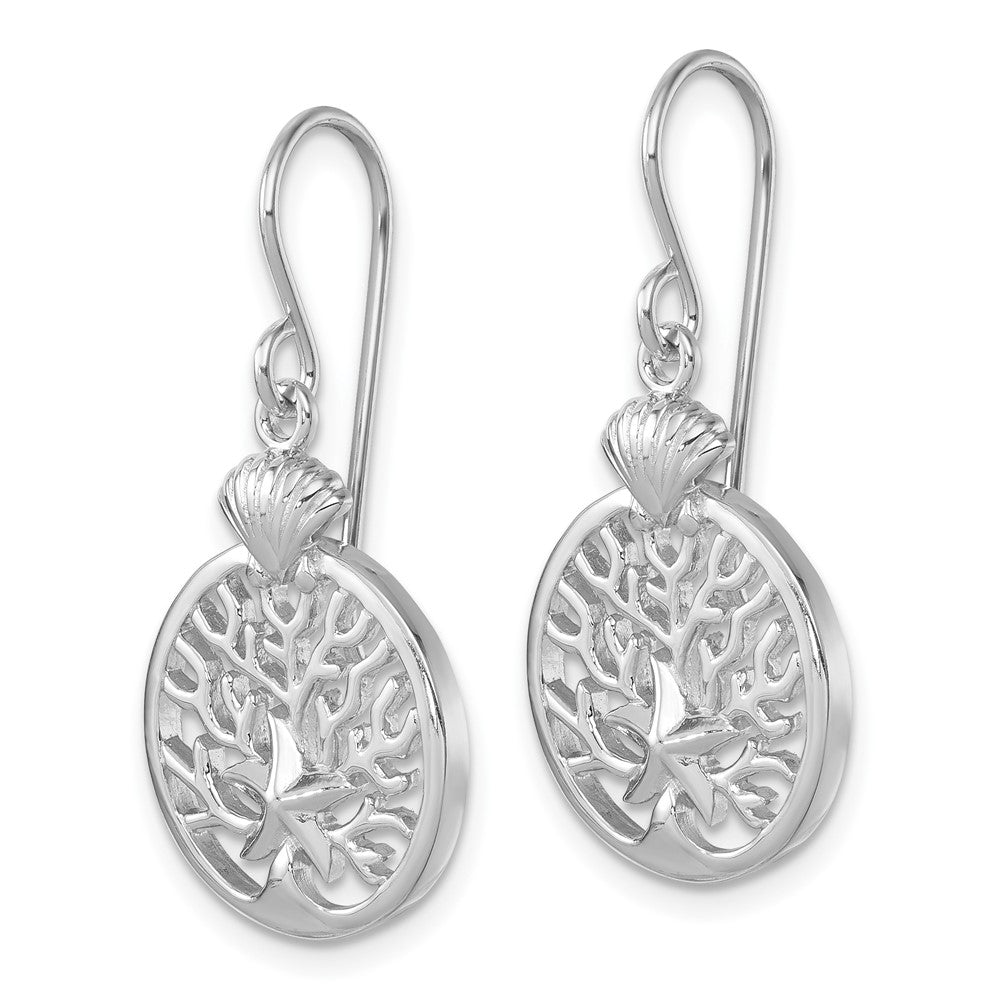 Sterling Silver Rhodium-Plated Starfish & Scallop Shell Reef Dangle Earring