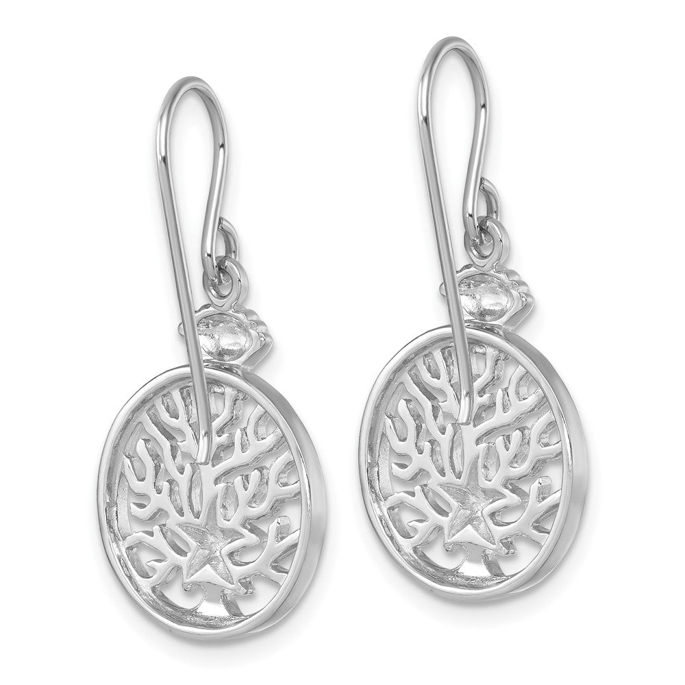 Sterling Silver Rhodium-Plated Starfish & Scallop Shell Reef Dangle Earring