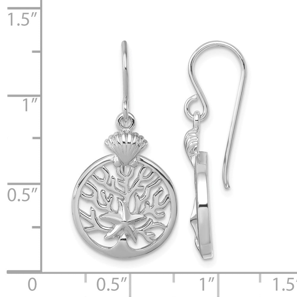 Sterling Silver Rhodium-Plated Starfish & Scallop Shell Reef Dangle Earring