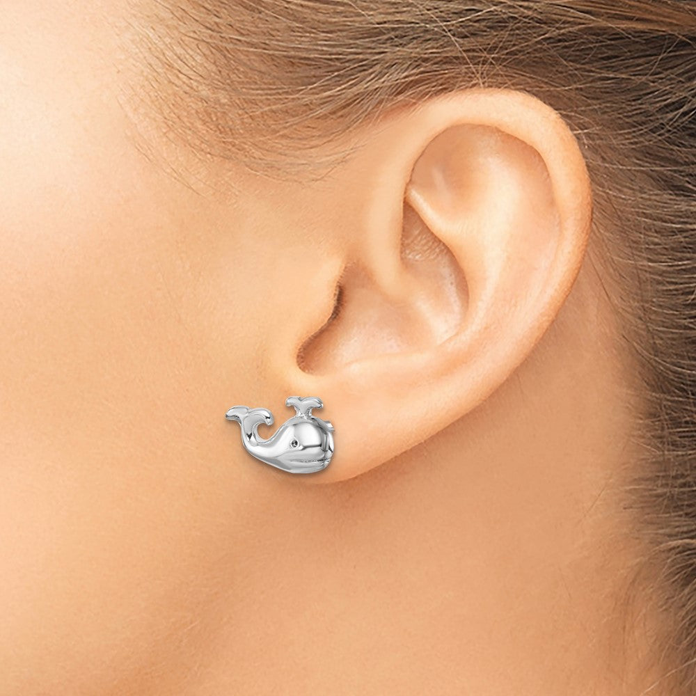 Sterling Silver Rhodium-Plated Polished Whale Post Earrings