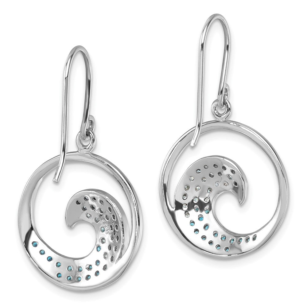 Sterling Silver Rhodium-Plated Polished CZ Wave Dangle Earrings