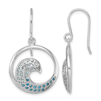 Sterling Silver Rhodium-Plated Polished CZ Wave Dangle Earrings